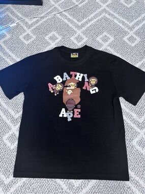 Bape Black and White Ape Head Tag Tee
